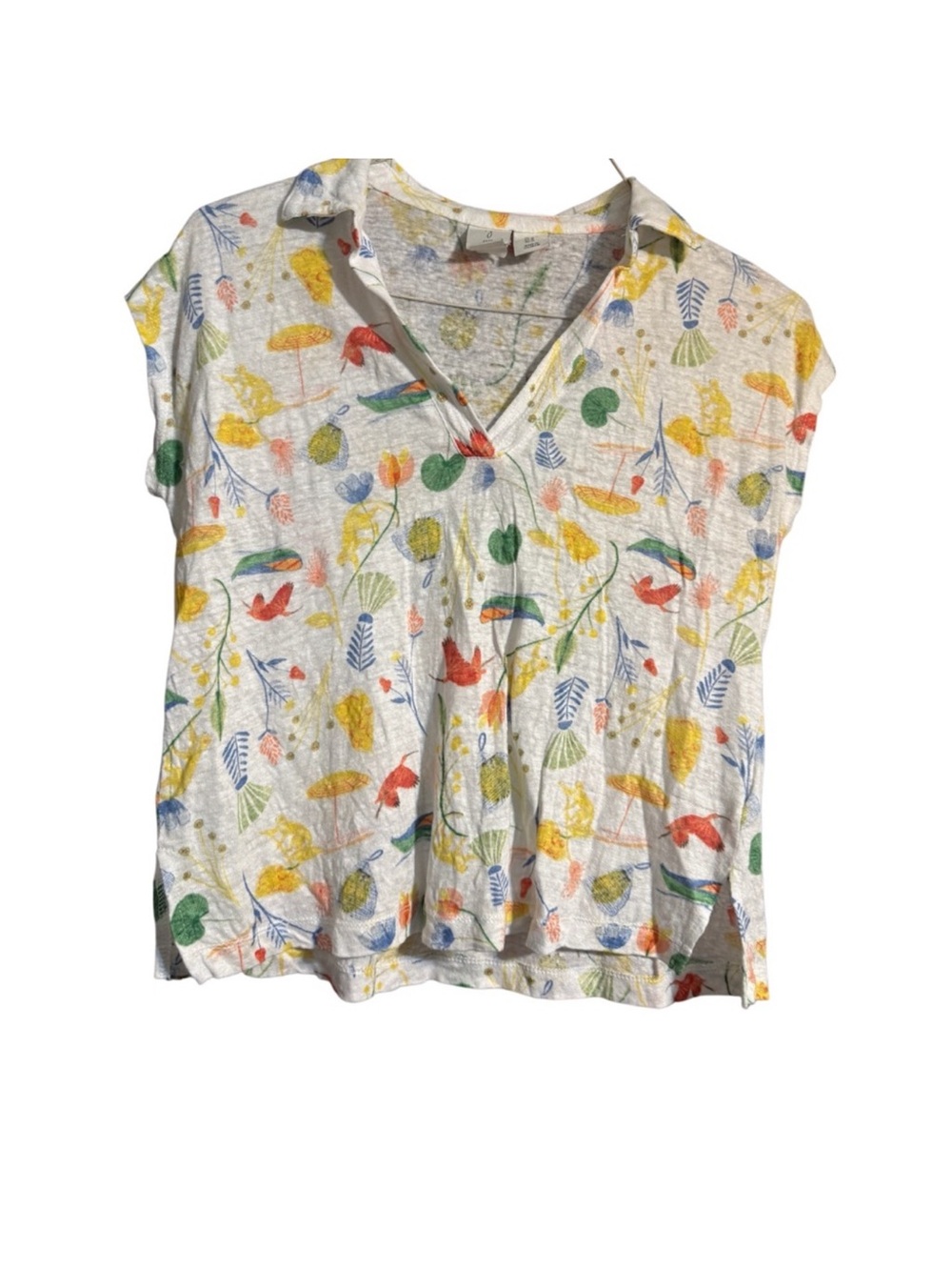 Joie 100% Linen Botanical Print Blouse Resort Coastal Top Size M - Picture 2 of 3